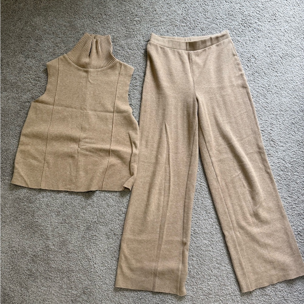 Zara Tan Wide Leg Pants & Sleeveless Top Set